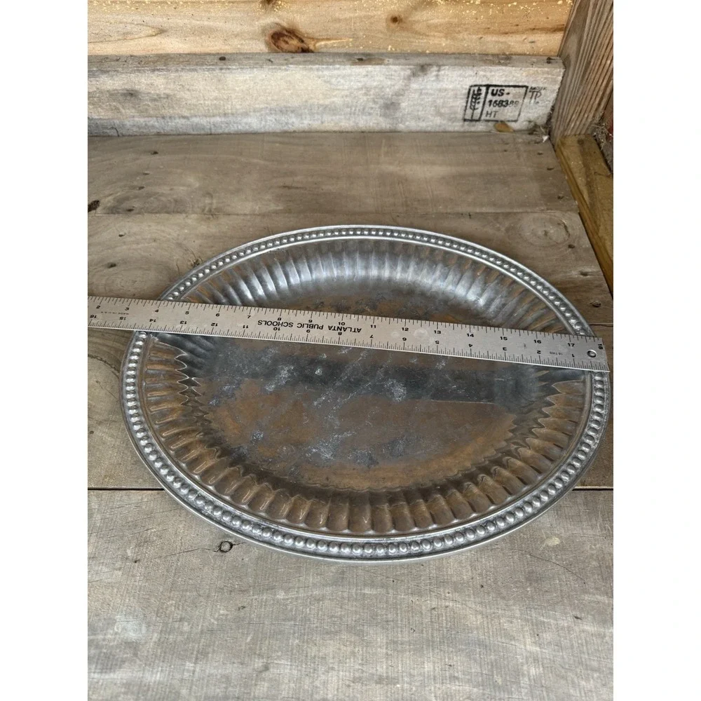 Vintage Wilton Armetale Pewter Ribbed and Beaded Round‎ Serving Platter